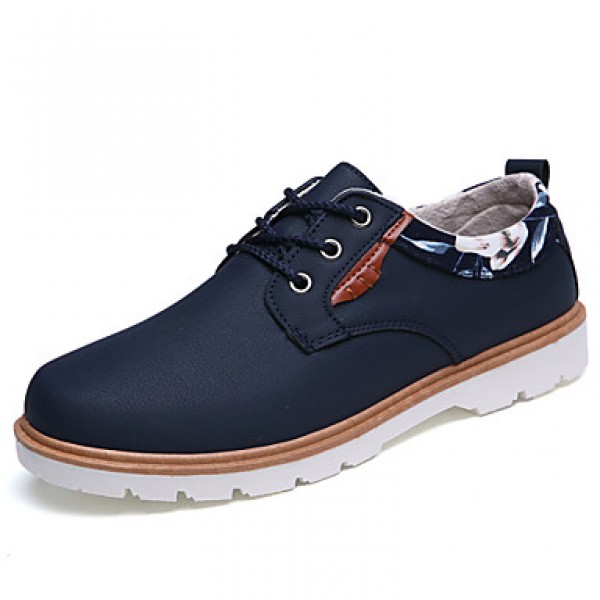 Men's Shoes Leather Casual Oxfords Casual Flat Heel Lace-up Black / Blue / Brown / White