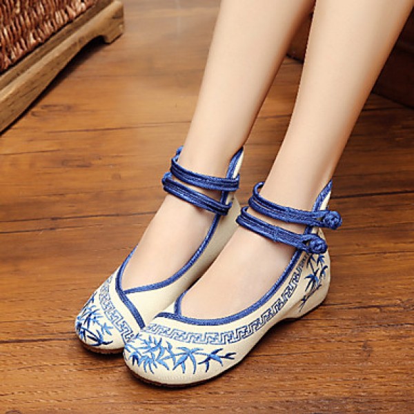 Women's Shoes Canvas Spring / Summer / Fall Mary Jane / Comfort Flats Casual Flat Heel Buckle / Flower Blue / Green