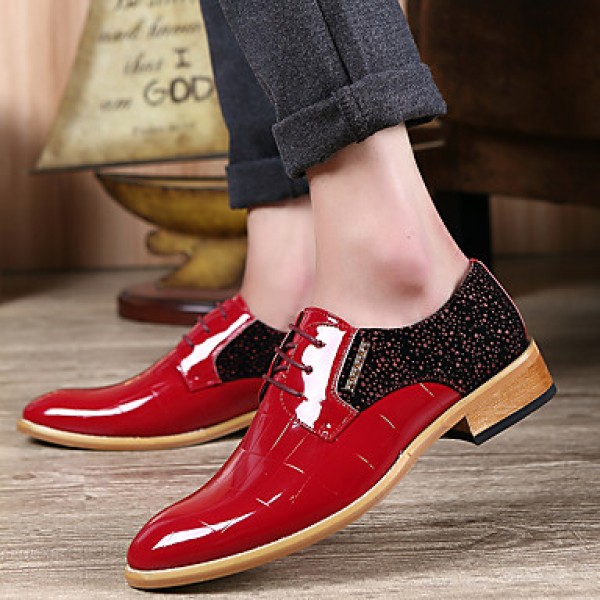 Men's Shoes Office & Career/Party & Evening/Casual Fashion Woven Patent Leather Oxfords Shoes Black/Red 38-43