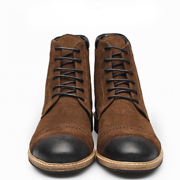 Shoes Leather Casual Boots Casual Low Heel Lace-up Black / Brown