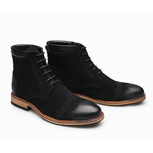 Shoes Leather Casual Boots Casual Low Heel Lace-up Black / Brown