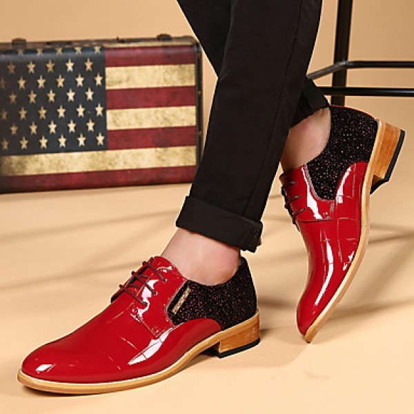 Men's Shoes Office & Career/Party & Evening/Casual Fashion Woven Patent Leather Oxfords Shoes Black/Red 38-43