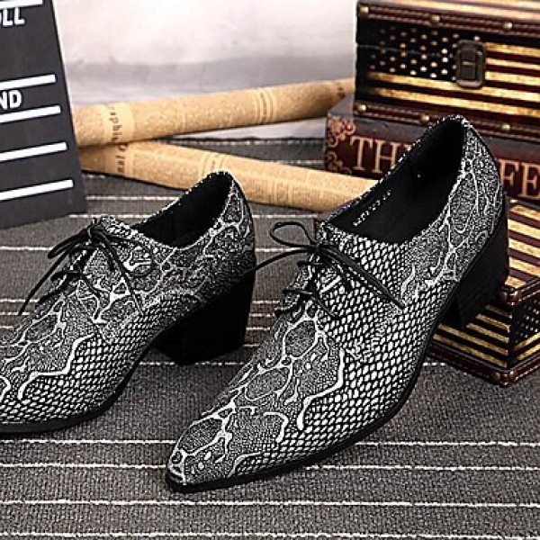 Men's Shoes Limited Edition Oriental Temperament Nightclub/Party Top Layer Leather Oxfords Silver