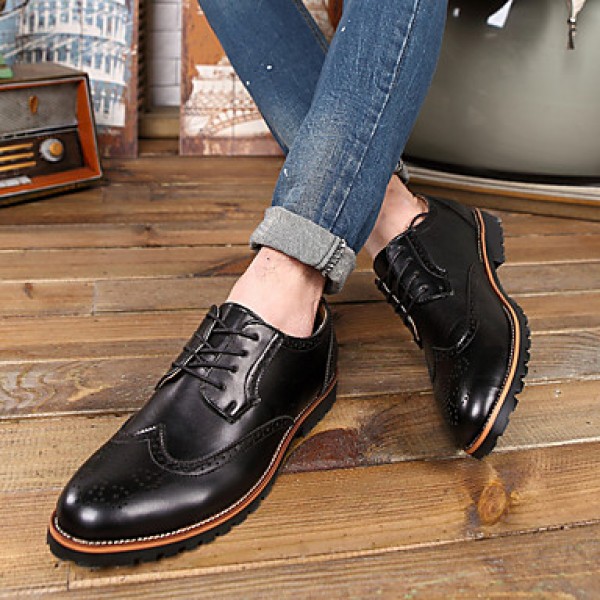 Men's Shoes Leather Casual Oxfords Casual Flat Heel Black / Brown