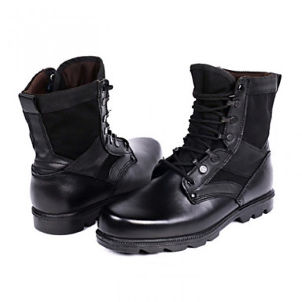 Shoes Leather / Canvas Outdoor / Athletic Boots Outdoor / Athletic Flat Heel Lace-up Black