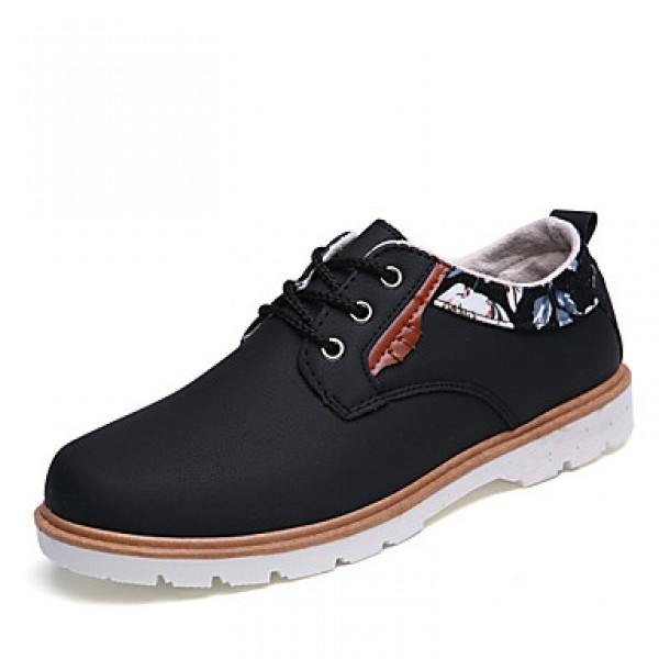 Men's Shoes Leather Casual Oxfords Casual Flat Heel Lace-up Black / Blue / Brown / White