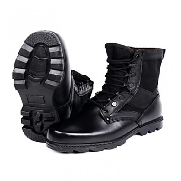 Shoes Leather / Canvas Outdoor / Athletic Boots Outdoor / Athletic Flat Heel Lace-up Black