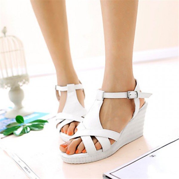 Women's Shoes Leatherette Wedge Heel Wedges Sandals Wedding / Party & Evening / Dress / Casual White / Silver