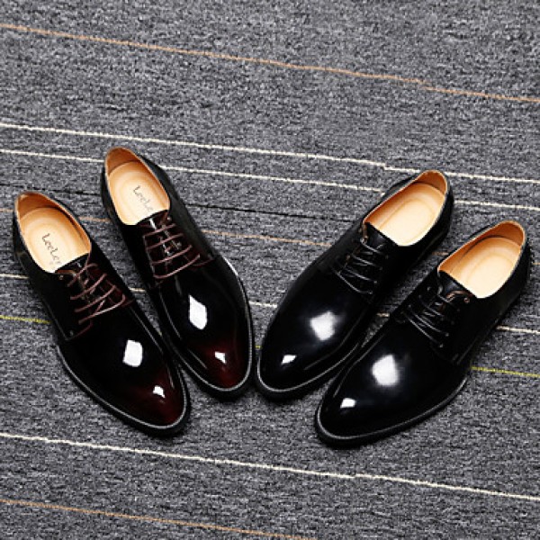 Men's Shoes 2016 New Style Hot Sale Party/Office/Casual Black/Burgundy Patent Leather Oxfords