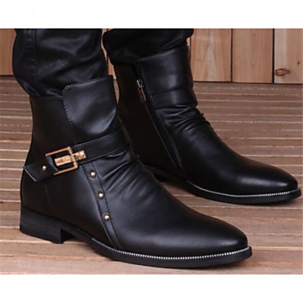 Shoes Casual Leather Boots Elevator Shoes Black