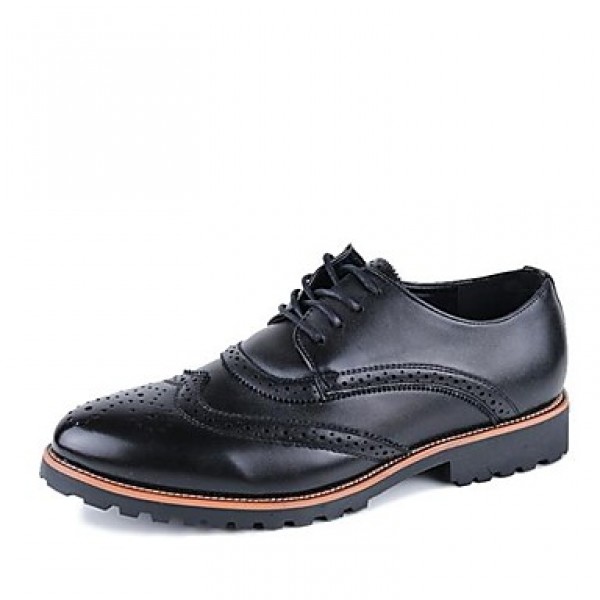 Men's Shoes Leather Casual Oxfords Casual Flat Heel Lace-up Black / Brown / White