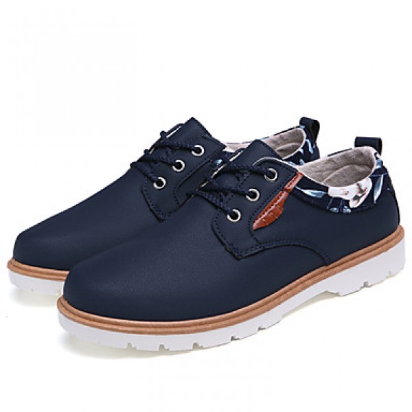 Men's Shoes Leather Casual Oxfords Casual Flat Heel Lace-up Black / Blue / Brown / White